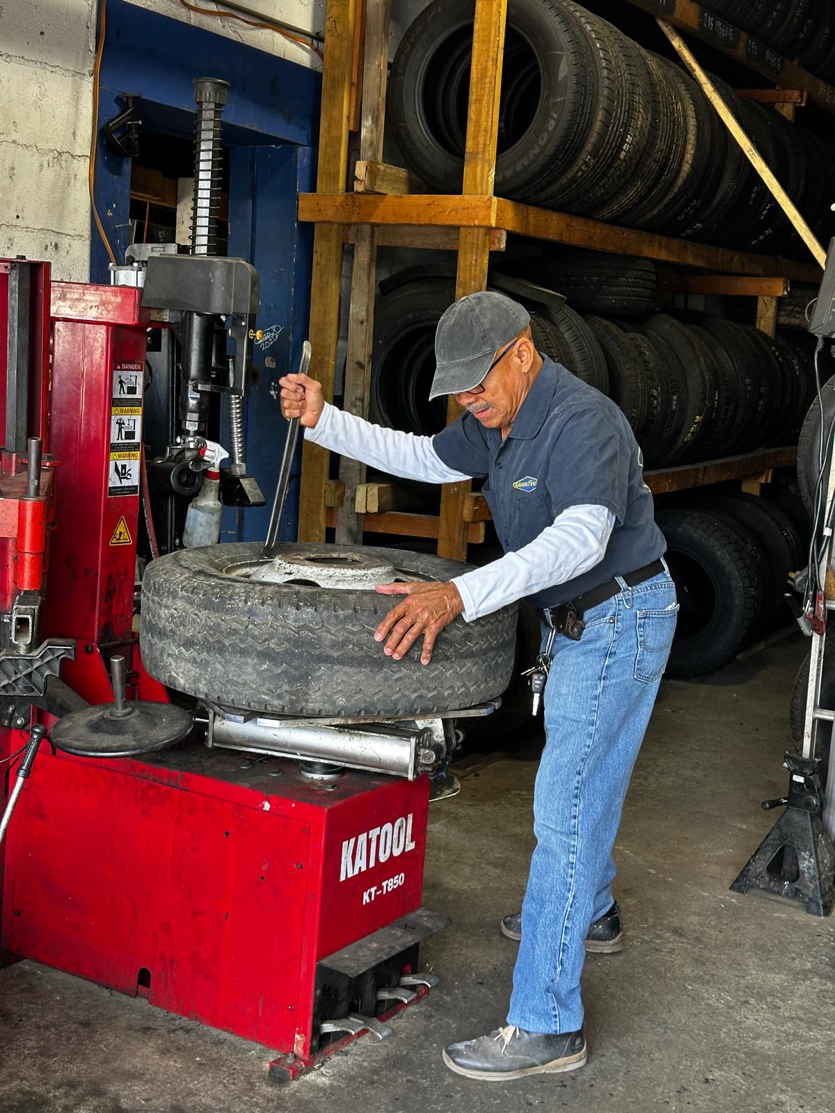 Tire change in progress